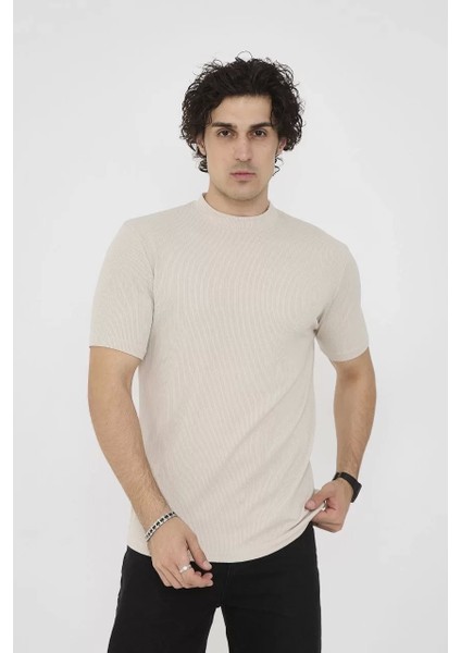 Bisiklet Yaka Slim Fit T-Shirt- Bej