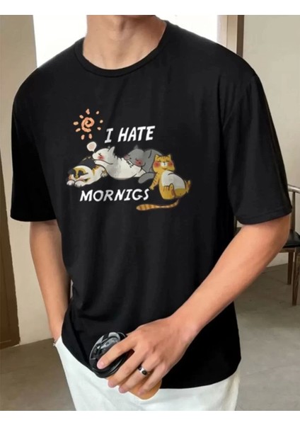 Baskılı Oversize T-Shirt - Siyah
