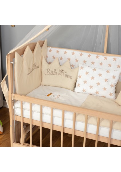 Ahşap Organik Beşik Anne Yanı Beşik 3 Kademeli Lüx Bebek Beşiği 60 x 120 cm - Krem Prens Uyku Setli & Soft Yataklı modelleri