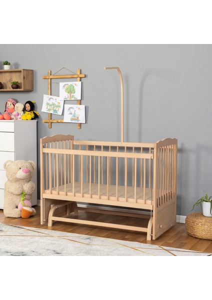 Ahşap Organik Beşik Anne Yanı Beşik 3 Kademeli Lüx Bebek Beşiği 60 x 120 cm - Krem Prens Uyku Setli & Soft Yataklı indirimleri