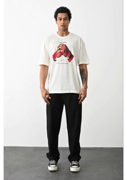 Baskılı Oversize T-Shirt - Beyaz modelleri