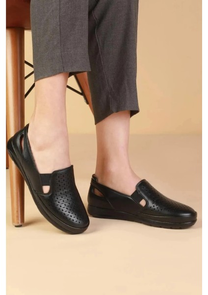 Kadın Siyah Deri Klasik Ayakkabı Ortopedik Anne Ayakkabısı Topuk Jelli Anne Babet Günlük Ayakkabı modelleri