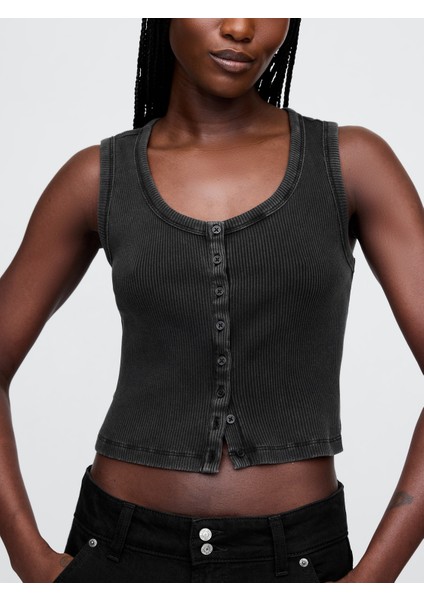 Kadın Siyah Crop Fitilli Atlet modelleri