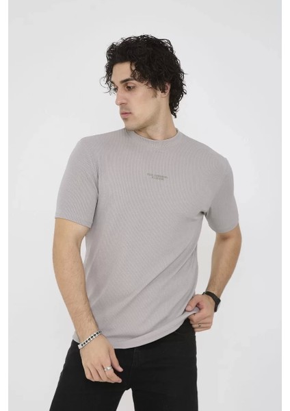 Bisiklet Yaka Slim Fit T-Shirt- Boyalı Gri