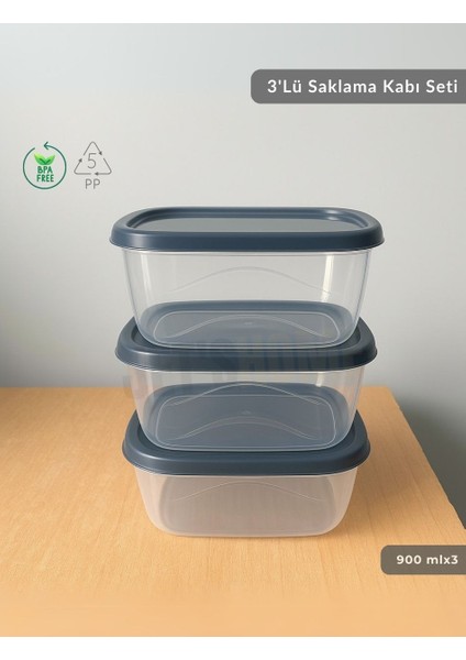 3'lü Saklama Kabı Seti Kare Erzak Kabı Bpa Free Derin Dondurucu Için Uygun 900 ml fiyatları
