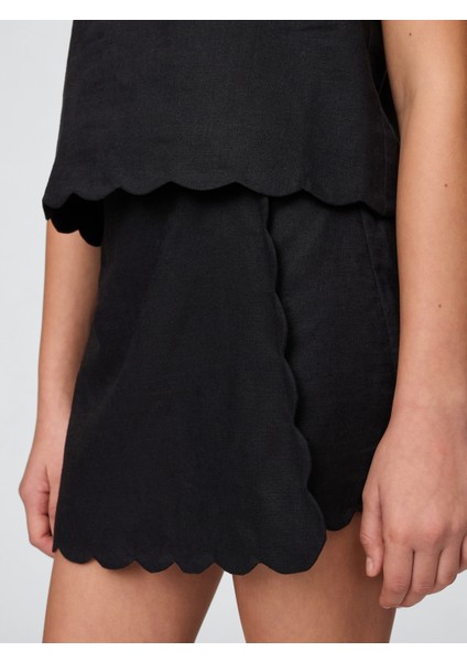 Kız Çocuk Siyah Keten Pamuk Karışımlı Şort fiyatları