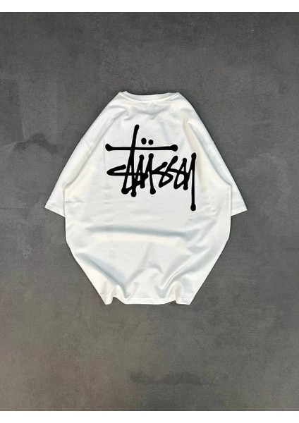 Bisiklet Yaka Baskılı Oversize T-Shirt - Beyaz fırsatları