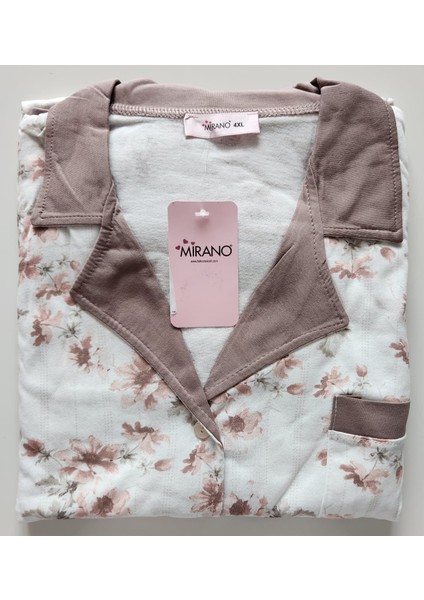 Gömlek Yaka Önden Düğmeli Çiçek Desenli Kısa Kollu Kadın Pijama Takımı 6690 Ekru fiyatları