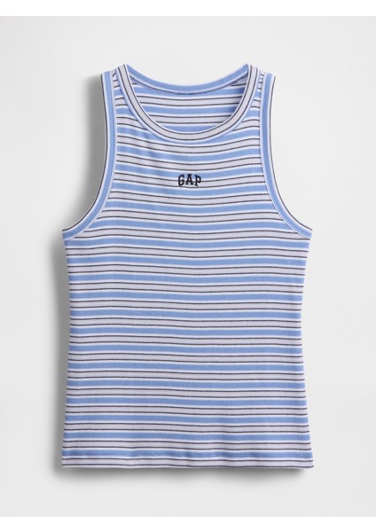 Kadın Mavi Gap Logo Fitilli Halter Yaka Atlet