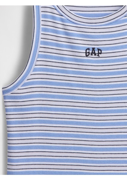 Kadın Mavi Gap Logo Fitilli Halter Yaka Atlet