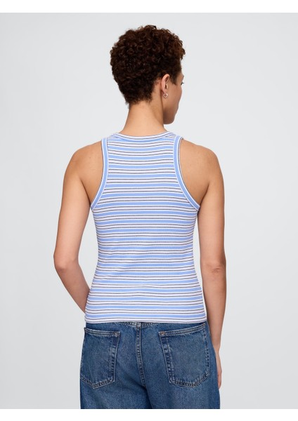 Kadın Mavi Gap Logo Fitilli Halter Yaka Atlet