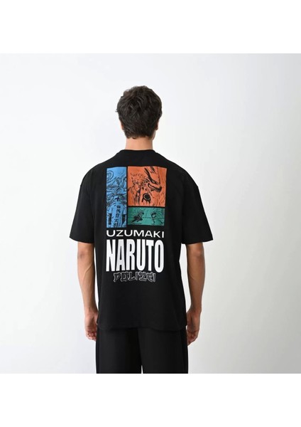 Bisiklet Yaka Baskılı Oversize T-Shirt - Siyah indirimleri