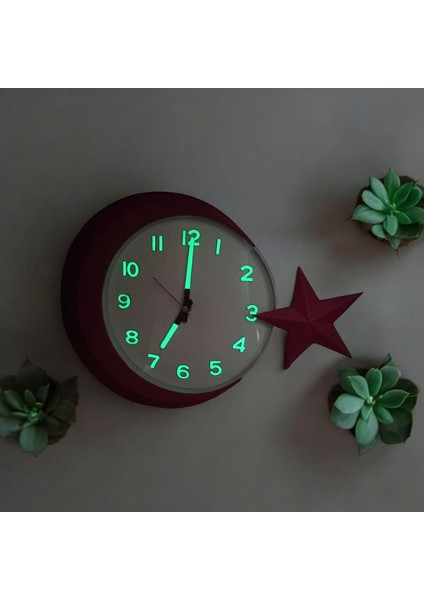 Fosforlu 3D Kabartma Rakam Ayyıldız Türkiye Duvar Saati 31*42 cm fırsatları