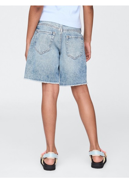 Kız Çocuk Mavi Düşük Bel Stride Denim Bermuda Şort modelleri