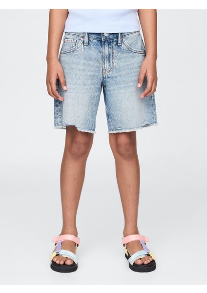 Kız Çocuk Mavi Düşük Bel Stride Denim Bermuda Şort fırsatları