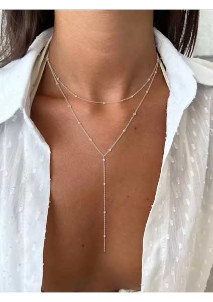 Gümüş Renk Dorika Topçuklu Çelik Kararmaz Şık Trend Kolye