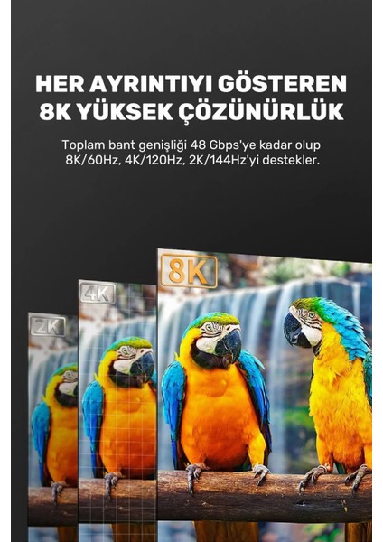 3119 HDMI 2.1 Kablo 8K Ultra Hdtv 3 Metre, 8k 60Hz, 4K 120Hz, 7680P Hdr 2.1V 48GBS Görüntü Kablosu