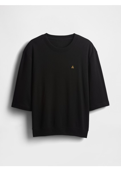 Erkek Siyah Oversized Terry Bisiklet Yaka T-Shirt fiyatları