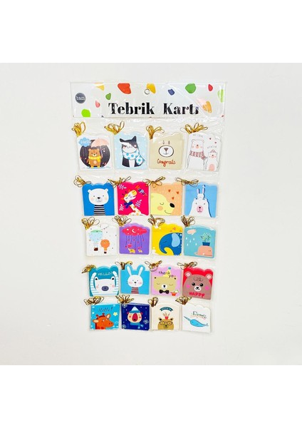 20 Adet Karışık Sevimli Hayvanlar Mesaj/tebrik Kartı