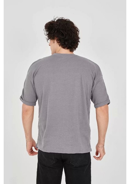 Jakar Kumaş Rahat Kol T-Shirt - Gri modelleri