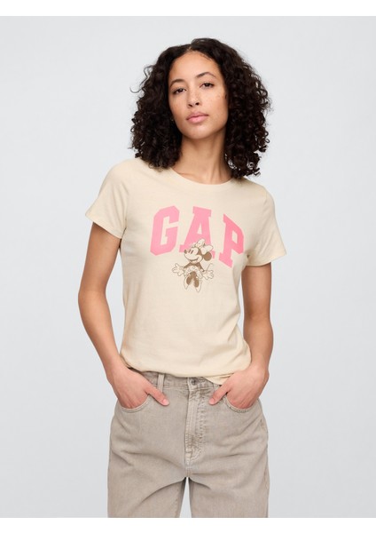 Kadın Bej Disney Minnie Mouse Gap Logo T-Shirt