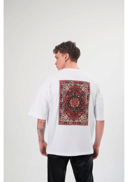 Bisiklet Yaka Baskılı Oversize T-Shirt - Beyaz fiyatları