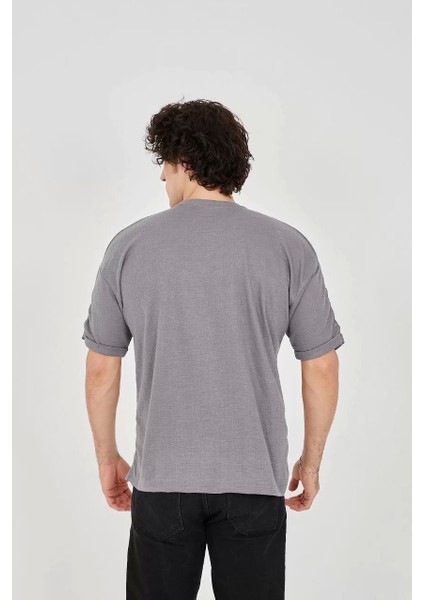 Jakar Kumaş Rahat Kol T-Shirt - Gri modelleri