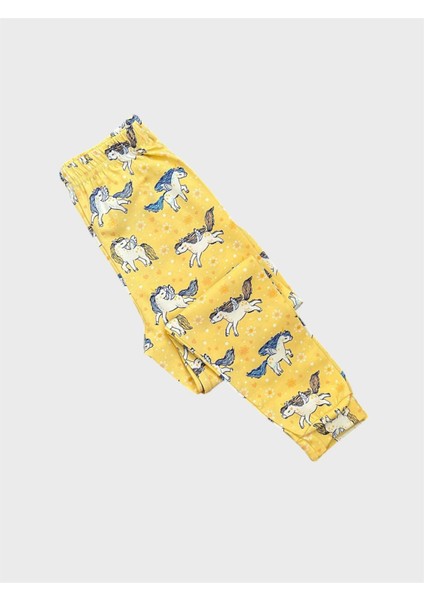 Kız Çocuk %100 Pamuklu Sarı Unıcorn Desenli Kısa Kollu Altı Uzun Yazlık Pijama Takımı