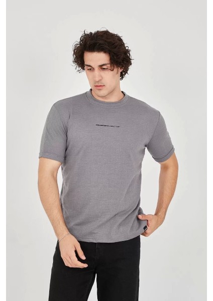 Jakar Kumaş Slim Fit T-Shirt - Boyalı Gri