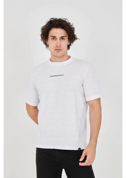 Jakar Kumaş Slim Fit T-Shirt - Beyaz