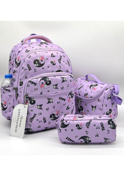 Lila Karakter Desenli Kalemlik Beslenme Kız Çocuğu Ilkokul Çantası Takım Ilk Okul Çantası