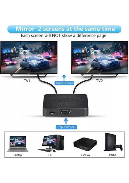 3140 4K 2 Port HDMI Splitter Switch Çoklayıcı Çoğaltıcı Ekran Adaptör
