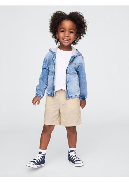 Erkek Bebek Bej Keten Pamuk Karışımlı Şort