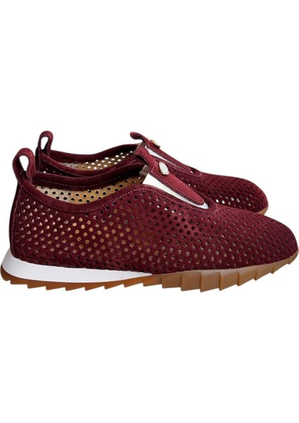 Bordo Hakiki Deri Süet Delikli Comfort Taban Spor Ayakkabı