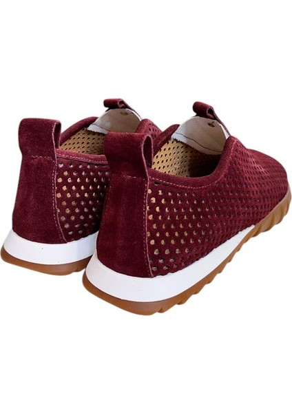 Bordo Hakiki Deri Süet Delikli Comfort Taban Spor Ayakkabı modelleri