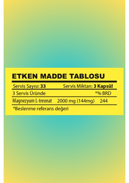 Magnezyum L-Treonat 2000 mg 100 Vegan Kapsül fiyatları