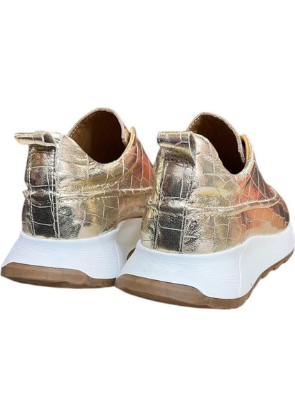 Gold Hakiki Deri Krokodil Desen Comfort Taban Sneaker