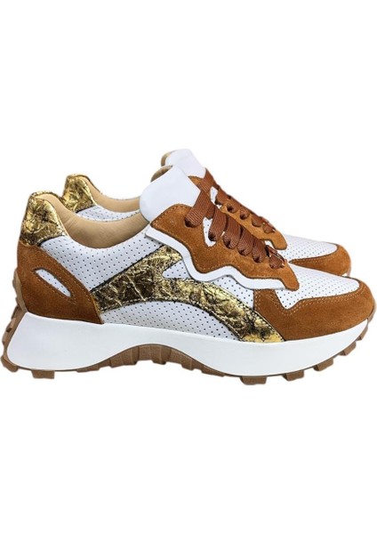 Beyaz Hakiki Deri Taba Garnili Comfort Taban Bağcıklı Sneaker