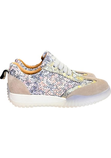 Mavi Hakiki Deri Desenli Comfort Taban Bağcıklı Sneaker