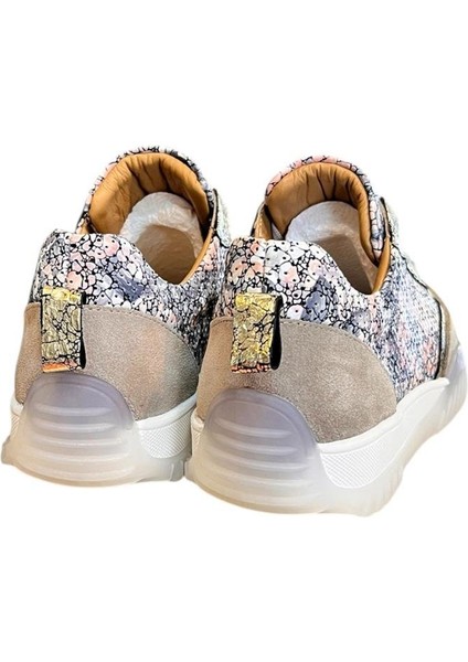 Mavi Hakiki Deri Desenli Comfort Taban Bağcıklı Sneaker