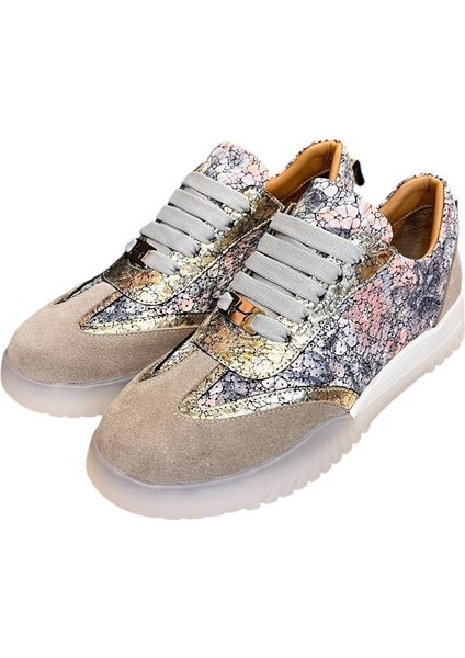 Mavi Hakiki Deri Desenli Comfort Taban Bağcıklı Sneaker