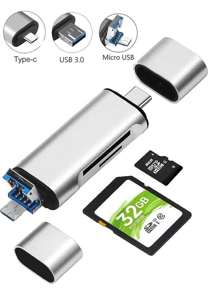 3142 Type C USB Otg Kart Okuyucu Micro Sd Card Reader Çevirici Dönüştürücü Adaptör