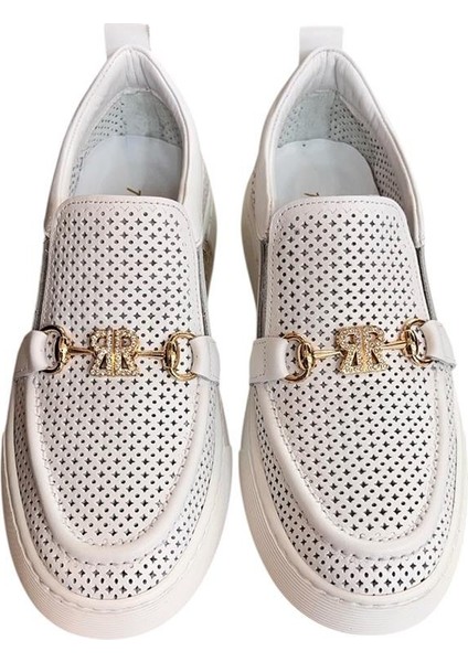 Beyaz Hakiki Deri Taşlı Toka Detaylı Ultra Hafif Sneaker fiyatları