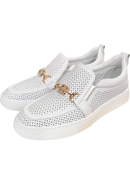 Beyaz Hakiki Deri Taşlı Toka Detaylı Ultra Hafif Sneaker modelleri