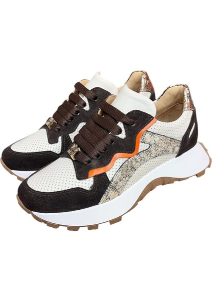 Krem Hakiki Deri Kahve Garnili Comfort Taban Bağcıklı Sneaker fırsatları