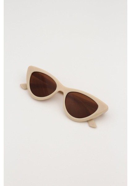 Retro Bej Cat Eye Kadın Güneş Gözlüğü