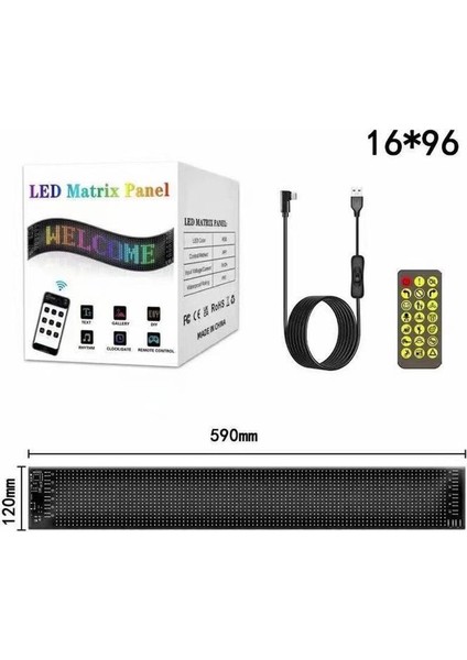 RP1259 LED Matrix Panel 16X96CM Telefon Kontrollü Kayar LED Animasyon Aydınlatma