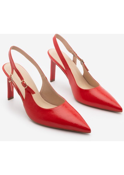 Kadın Stiletto Sivri Burun Arkası Açık Atkılı Tokalı Topuklu Ayakkabı Pelovi
