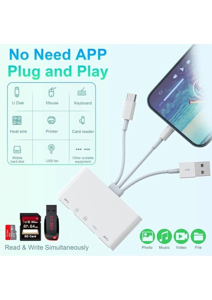 3136 Type-C USB Lightning Otg Iphone Tf Sd Micro Kart Okuyucu Card Çevirici Dönüştürücü Adaptör