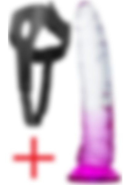 Yumuşak Şeffaf Mor Jel Doku 21 cm Belden Bağlamalı Kemerli Vantuzlu Yumurtalıksız Takma Dildo Penis
